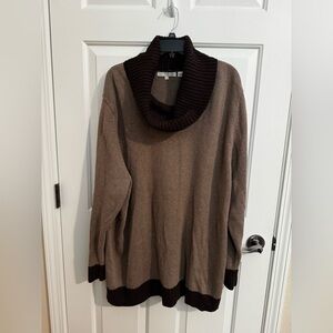 Pria Womens Plus Cotton Brown Ribbed Cowl Neck Sweater 3X